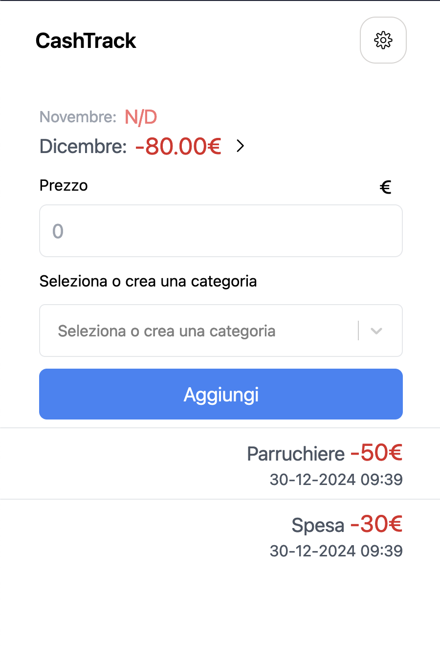 Schermata di CashTrack